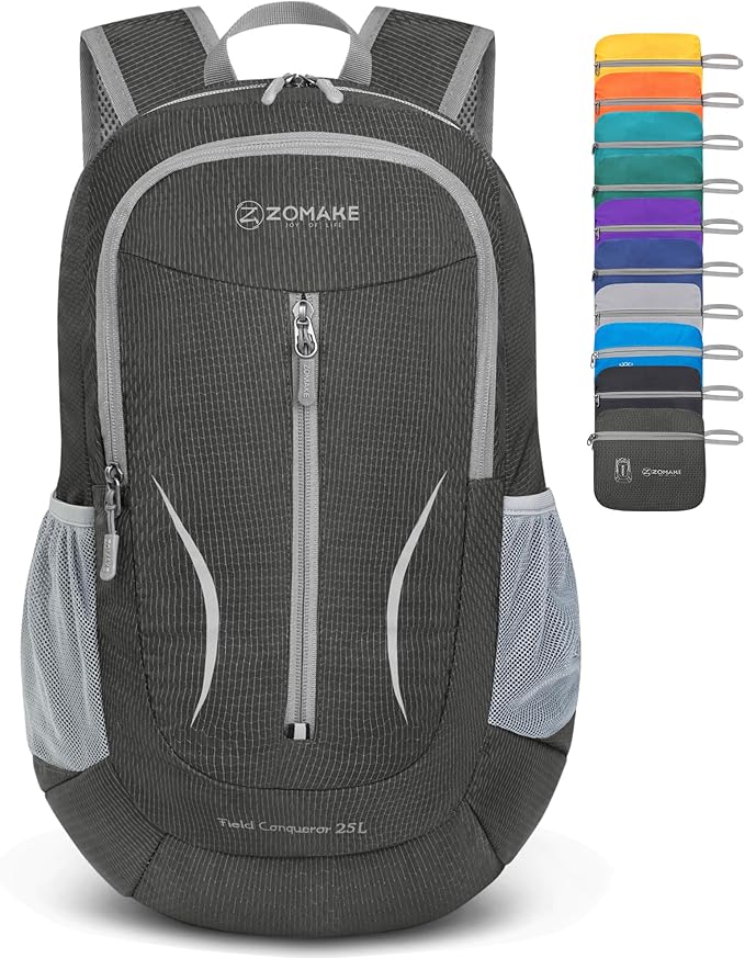 ZOMAKE Ultra Lightweight Packable Backpack 25L, Foldable Hiking Backpacks Water Resistant Small Folding Daypack for Travel(Dusty grey)
