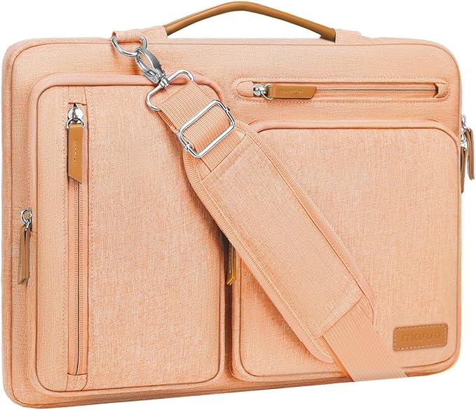 MOSISO 360 Protective Laptop Shoulder Bag,15-15.6 inch Computer Bags Compatible with MacBook Pro 16 inch, HP, Dell, Lenovo, Asus Notebook,Side Open Messenger Bag with 4 Zipper Pockets, Pastel Orange