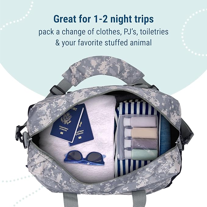 Wildkin Kids Overnighter Duffel Bag – Carry-On Size, Ideal for School & Sleepovers – Digital Camo