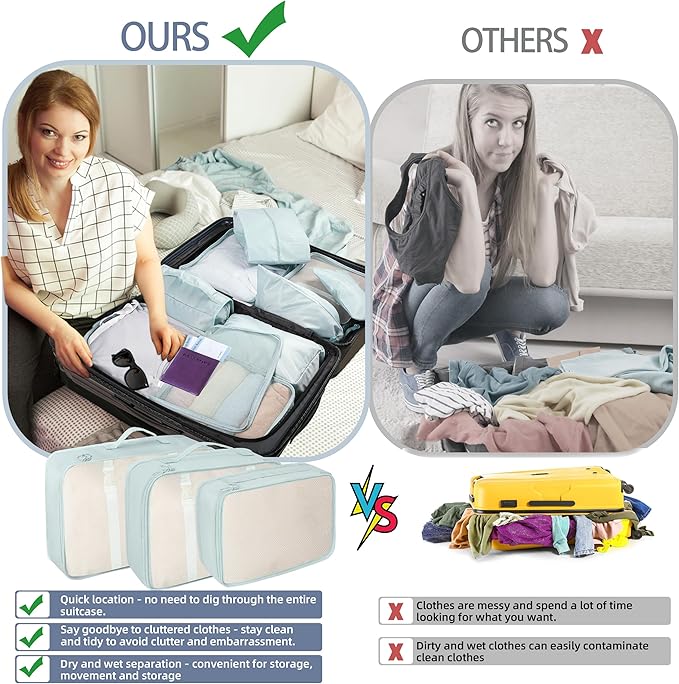 10 Pcs Set Packing Cubes - Travel Packing Organizers, Expandable Suitcase Organizer, Luggage Organizer Bags