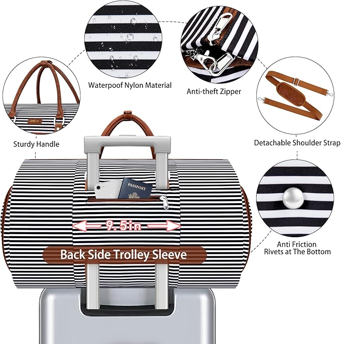 Garment Duffle Bag for Travel - Convertible Carry on Garment Duffel Travel Bag for Women Men Large Weekender Bag with Shoes Pouch 2 in 1 Hanging Suit Travel Duffel Bag 3pcs Set