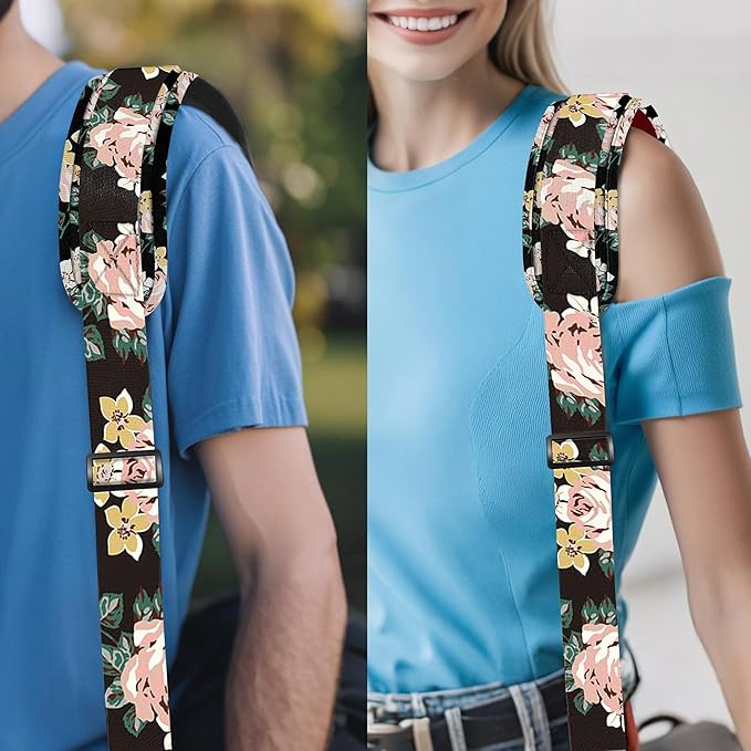 ZINZ 60" Universal Bag Strap with Ultra-Thick Fixed Breathable Pad Adjustable Heavy-Duty Shoulder Strap for Laptop Bag Crossbody Luggage Gym Bag Camera Bag and More,Black Flower