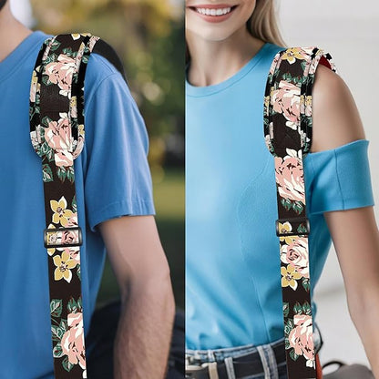ZINZ 74" Shoulder Strap with Fixed Pad and Dual Balanced Buckles，Black Flowers