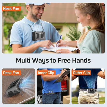 KITWLEMEN 14500mAh Portable Waist Fan - Personal Clip on Belt Fan, Dual Air Outlet, 5 Speed 35H Cooling, Rechargeable Battery Operated, Wearable with Lanyard & Light for Camping, Travel, Jobsite