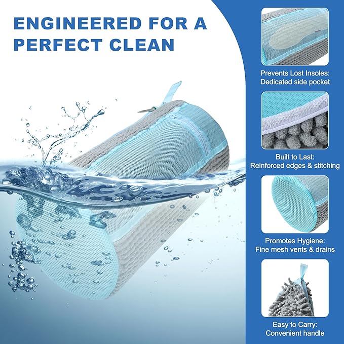 Shoe Washing Machine Bag, 2PCS Reusable Shoe Bag for Washing Machine, 360° Deep Cleaning Shoe Washing Bag for Sneakers, Laundry Shoe Bag for Washer & Dryer, Fits All Shoe Types (LIGHT GREY)