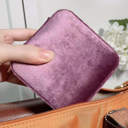 Velvet Jewelry Box, Small Travel Jewelry Organizer, Portable Jewelry Case for Women with Mirror, Lilac Mini Plush Travel Box