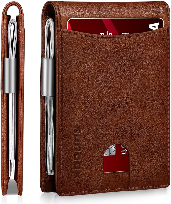 RUNBOX Money Clip Slim Wallets for Men RFID Blocking 11 Card Holder Minimalist Small Leather Bifold Men's Front Pocket Wallet Gift Box