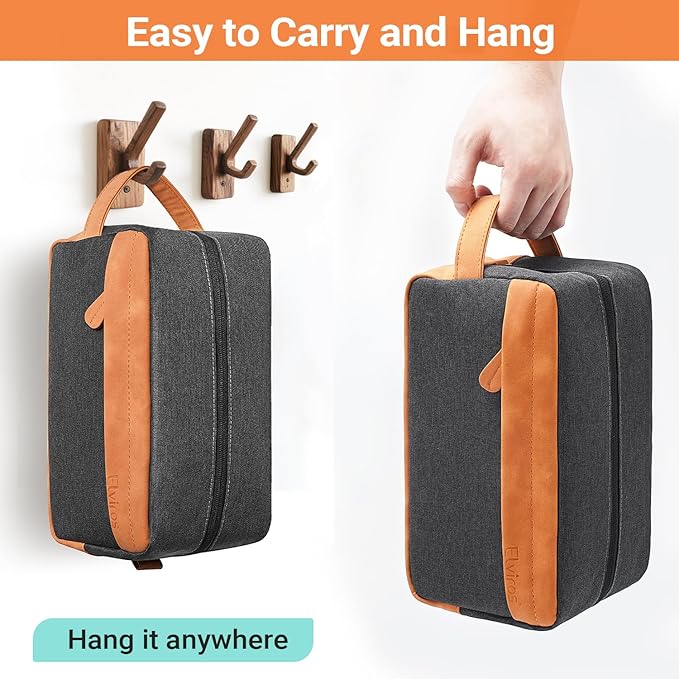 Elviros Hanging Travel Toiletry Bag Gift for Men，Mens Toiletries Bag Gifts Set Shaving Dopp Kit Water-resistant Bathroom Toiletries Organizer PU Leather Cosmetic Bags 2 Pack