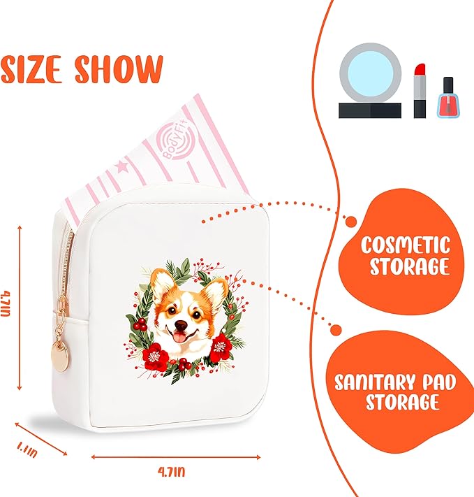 Corgi Mini Makeup Bag, Corgi Gift For Women Girls Cute Portable Zipper Pouch Cosmetic Bag For Teen Girls Kids, Small Storage Bag For Sanitary Pad, Period napkin bag!