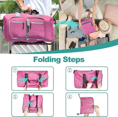 Dimayar 65L Travel Duffle Bag for Men Women - Foldable Duffel Bag with Shoes Compartment - Overnight Bags Waterproof & Tear Resistant(Rouge Pink)