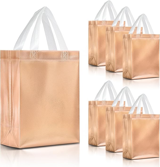 Nush Nush Rose Gold Gift Bags Bulk Medium Size - Set of 30 Reusable Bulk Gift Bags with Handles - Perfect Party Goodie Bag for Adults, Baby or Bridal Shower, Christmas, Events, Birthday - 8Wx4Dx10H