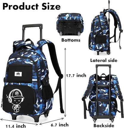 Bluboon Rolling Backpack with Wheels Kids Backpack for Boys Teens Wheeled Bookbag Kids Luggage Travel Hiking