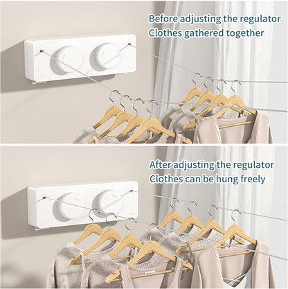 Retractable Clothesline Heavy Duty Clothes Drying Laundry Line Wall Mounted Easy Hanging Clothes Drying Laundry Line Retracting Hanging Lock to Prevent Sagging (Two line,White)
