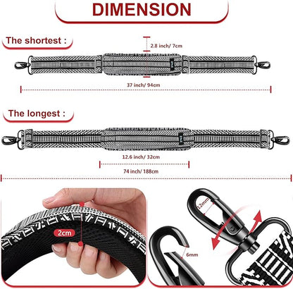 ZINZ 74" Shoulder Strap with Fixed Pad and Dual Balanced Buckles，Black White Jacquard