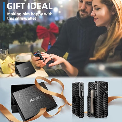 Airtag Wallet for Men,with Money Clip 10 Cards Metal Case Smart Slim Pop Up Credit Card Holder Flip with Magnetic Closure RFID Blocking wallet with Gift Box