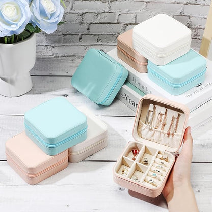 Batiyeer 50 Pcs Small Jewelry Travel Case Bulk Mini Jewelry Box Wedding Bridesmaid Proposal Return Gift for Pooja(White Pink Blue)