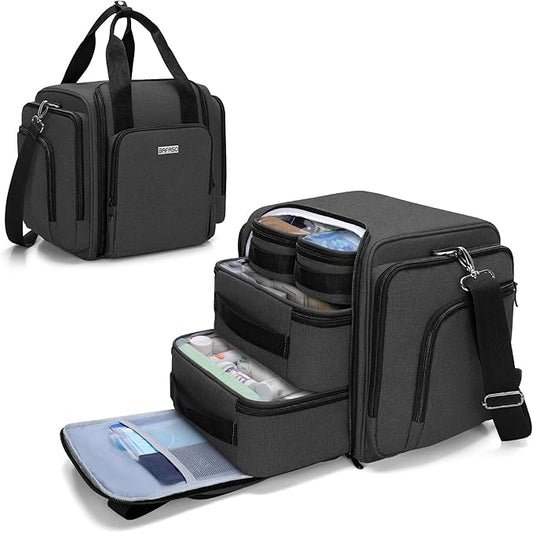 BAFASO Large Pill Bottle Organizer with 4 Inner Removable Pouches, Medicine Bag Come with Shoulder Strap (BAG ONLY), Black