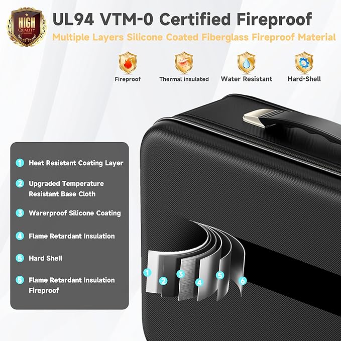 Fireproof Document Box,Fireproof and Waterproof Document Safe,Portable File Storage Box With Lock,Large Capacity,Hard Shell Material,For Storing Important Documents and Valuables (black)