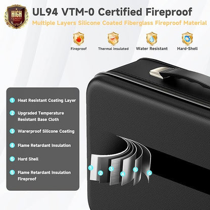 Fireproof Document Box,Fireproof and Waterproof Document Safe,Portable File Storage Box With Lock,Large Capacity,Hard Shell Material,For Storing Important Documents and Valuables (black)