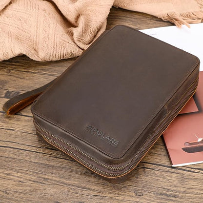 Polare Full Grain Leather Travel Cable Organizer Case Double Layer Electronics Accessories Carry Bag with YKK Zippers Tech Storage Bag for Cables, Power Bank, USB, SD Card