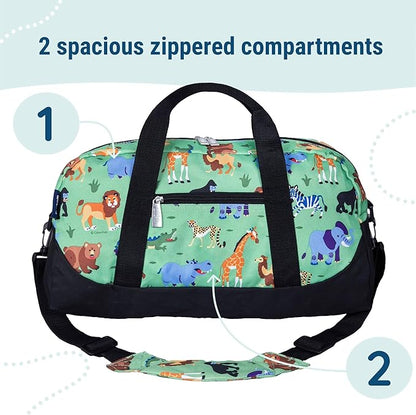 Wildkin Kids Overnighter Duffel Bag – Carry-On Size, Ideal for School & Sleepovers – Wild Animals