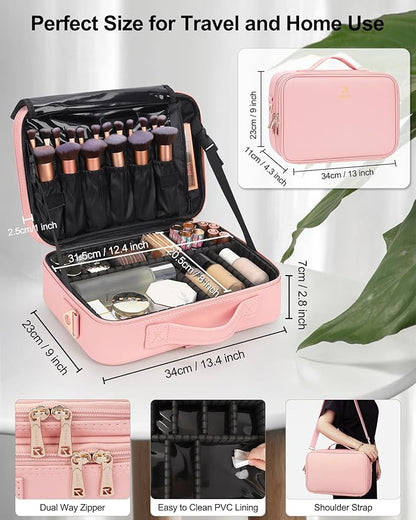 Relavel Travel Makeup Train Case Makeup Cosmetic Case Organizer Portable Artist Storage Bag with Adjustable Dividers for Cosmetics Makeup Brushes Toiletry Jewelry Digital Accessories