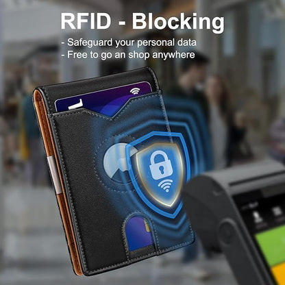 Airtag Wallet for Men,with Money Clip 11 Cards Slim Front Pocket Leather RFID Blocking Wallet with Gift Box