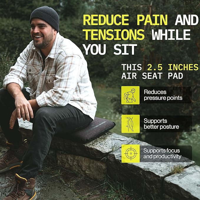 Whispering Winds Inflatable Seat Cushion - Comfortable Blow-up Foam Pad for Airplane, Travel, Stadium, Outdoors, Camping, Car & More