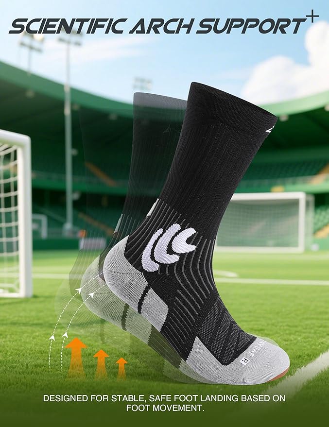 Men's Compression Running Socks: Coolmax Athletic Crew Socks Moisture Wicking Anti-Blister Cushion for Hiking 3 Pairs