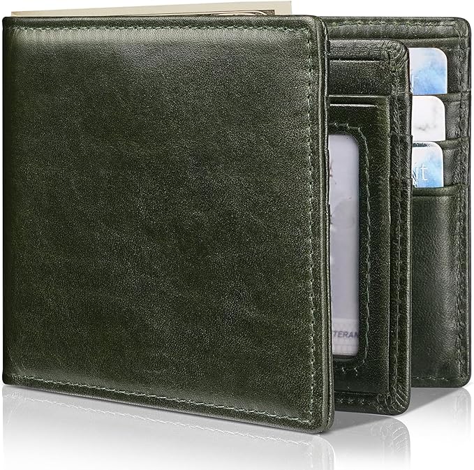 Mens Wallet Bifold Genuine Leather RFID Blocking Wallet for Men with 1 ID Windows 13 Card Holders 2 cash pockets 1 Gift Box
