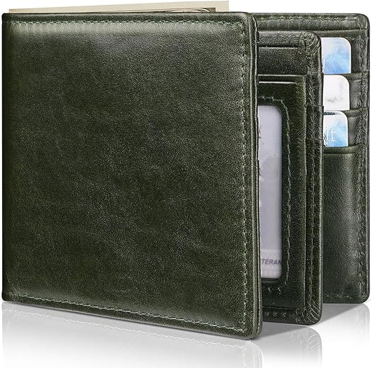 Mens Wallet Bifold Genuine Leather RFID Blocking Wallet for Men with 1 ID Windows 13 Card Holders 2 cash pockets 1 Gift Box