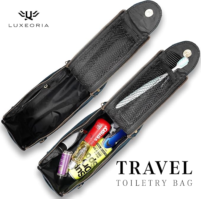 LUXEORIA Genuine Leather Toiletry Bags for Men and Women, Handmade Premium Leather Dopp Kit and Shaving Bag, Cosmetic Bag for Womens and Mens, Travel Essentials & Organizers
