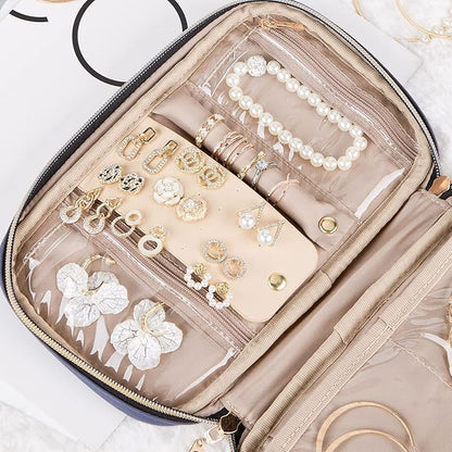 NISHEL Travel Jewelry Case, Holiday Organizer for Necklaces, Earrings, Rings, Bracelets, Watch, Aegean-Blue