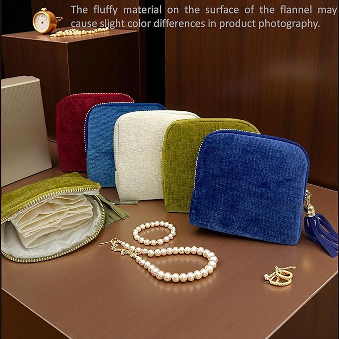 Small Travel Jewelry Case, Soft Velvet Organizer Pouch for Bangle, Bracelets, Large Earrings, Beaded necklace, Anti-Scratch & Portable Jewelry Bag Holder for Travel & Everyday Use (Gem Blue)