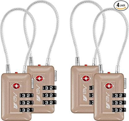 TSA Accepted Luggage Travel Lock, Set-Your-Own Combination Lock for School Gym Locker, Luggage Suitcase Baggage Locks, Filing Cabinets, Toolbox, Case (Titanium, 4 Pack)