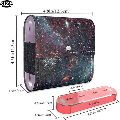 Pill Organizer,LIZIMANDU Weekly Travel Pill Case Box Medication Reminder Daily AM PM, Day Night 7 Compartments,for 4 Times A Day, 7 Days a Week-Includes Leather PU Carrying Case(Star Night)
