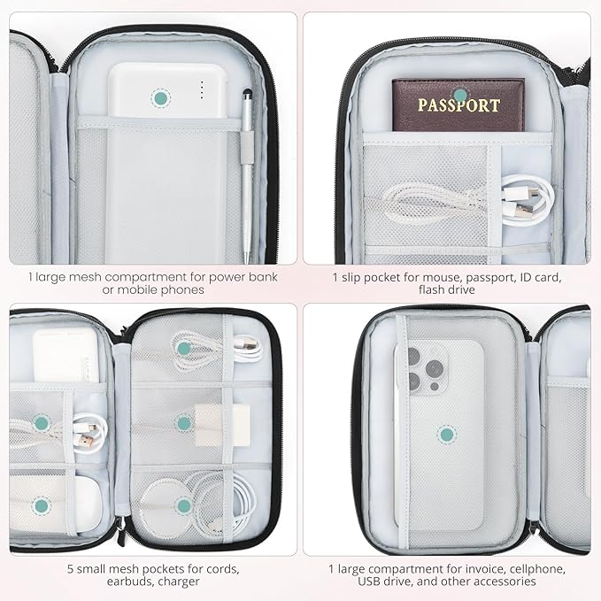 Skycase Tech Pouch - Lightweight Electronics Organizer Travel Case, Double Layers Travel Cable Organizer, All-in-One Storage Bag for Charger, Cord, Phone, Flash Drive, Accessories
