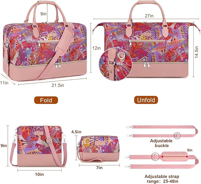 Weekender Bag for Women, Travel Duffel Bag Carry On Overnight Bag with Shoe Compartment Large Nylon Travel Weekend Tote Bag