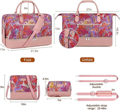 Weekender Bag for Women, Travel Duffel Bag Carry On Overnight Bag with Shoe Compartment Large Nylon Travel Weekend Tote Bag