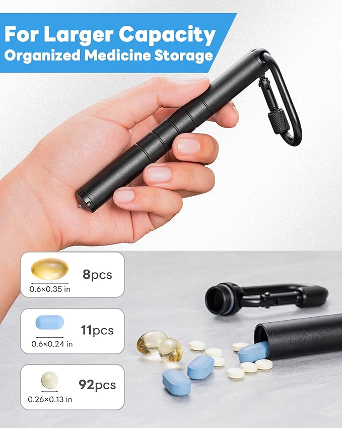 Large Weekly Pill Organizer,TISUR Titanium Keychain Pill Holder Travel Box Case Multitool EDC Every Day Carry for Men (Black Aluminium Keychain Holder)