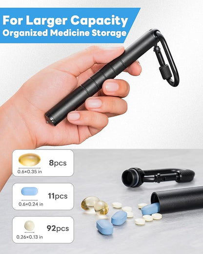 Large Weekly Pill Organizer,TISUR Titanium Keychain Pill Holder Travel Box Case Multitool EDC Every Day Carry for Men (Black Aluminium Keychain Holder)