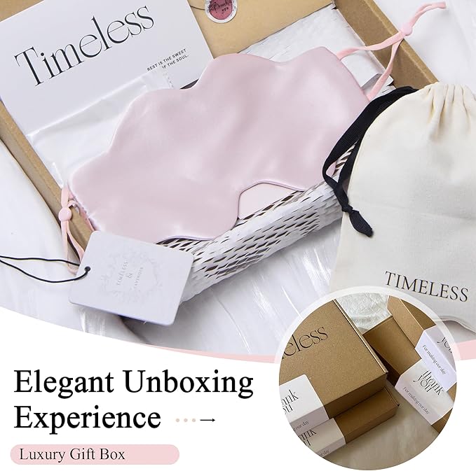 Pearl Rosé Mulberry Silk Sleep Eye Mask for Men Women, Cloud-Shaped Lightweight Adjustable Hanging-Ear Design (8 Inches), Light-Blocking Ready-to-Gift Set for Travel Nap by Timeless Artworks