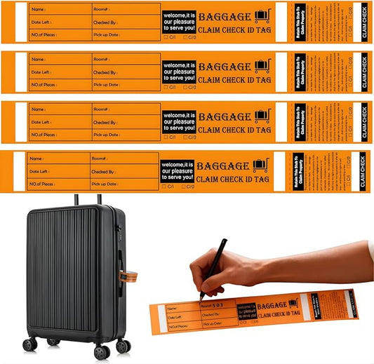 1000 Tags Luggage Tags for Suitcases | Hotels Baggage Claim Check for Bag with Transfer Tape & Serial Numbering, A Marker & Double-Sided Tape | Hotel Luggage Claim Bulk Ticket, Orange