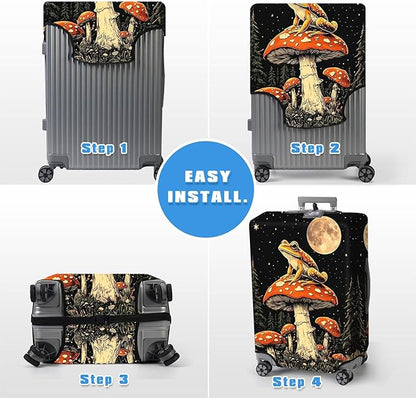 Luggage Cover Protector for 26-28 Inch Suitcases, TSA Approved Elastic Travel Suitcase Covers, Anti-Scratch Washable Luggage Sleeve for Carry On & Checked Bags, Frog Mushroom