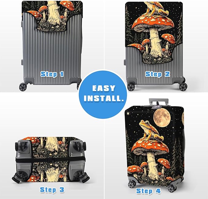 Luggage Cover Protector for 30-32 Inch Suitcases, TSA Approved Elastic Travel Suitcase Covers, Anti-Scratch Washable Luggage Sleeve for Carry On & Checked Bags, Frog Mushroom