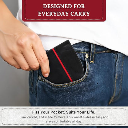 ROGUE WALLET Tailored Genuine Leather Wallets – RFID Blocking, Durable & Stylish Front-Pocket Comfort - Holds 6–8 Credit Cards, ID Window, Extra Storage Pockets & More (Redline)
