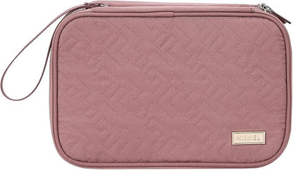 NISHEL Travel Cord Organizer Case, Double Layers Tech Electronic Bag, Essentials for Charger, Cable, Phone, Flash drive, Large, Rose-wood Pink