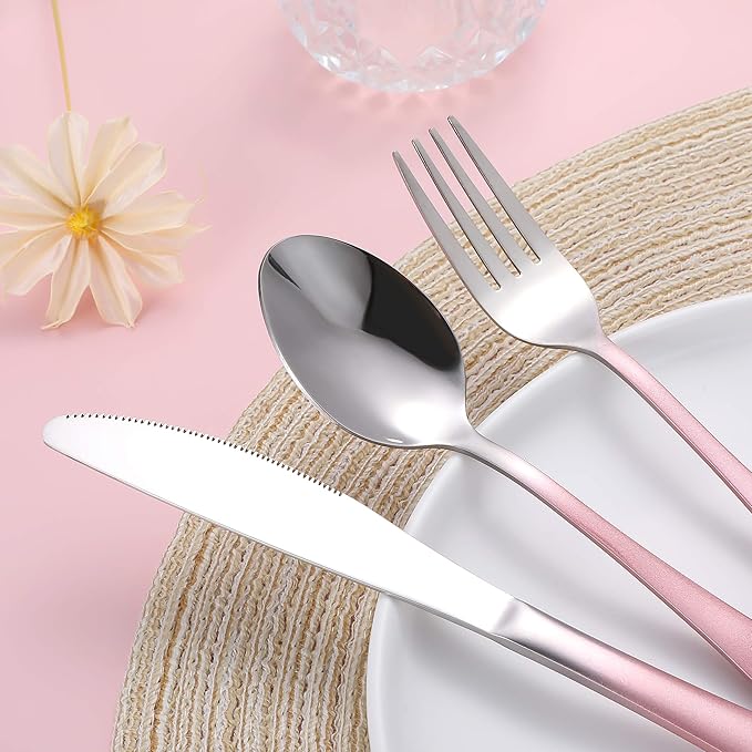 Travel Utensils,Reusable Silverware Set To Go Portable Cutlery Set with a Waterproof Carrying Case for Lunch Boxes Workplace Camping Picnic (GraPink)