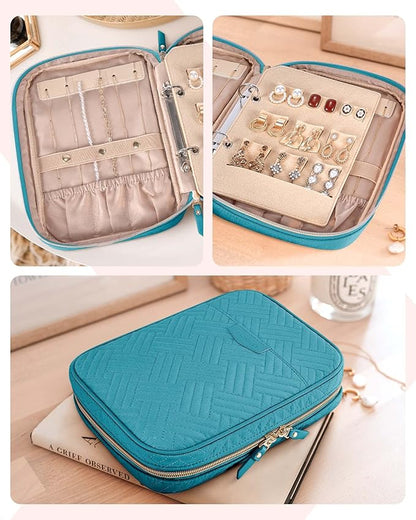 BAGSMART Jewelry Travel Organizer Case for Home Jewelry Organizer Storage Ring Binder Clear Bags Zipper Rolls Pouch for Necklaces, Earrings, Rings, Bracelets, Teal