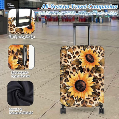Luggage Cover Protector for 30-32 Inch Suitcases, TSA Approved Elastic Travel Suitcase Covers, Anti-Scratch Washable Luggage Sleeve for Carry On & Checked Bags, Leopard Sunflower